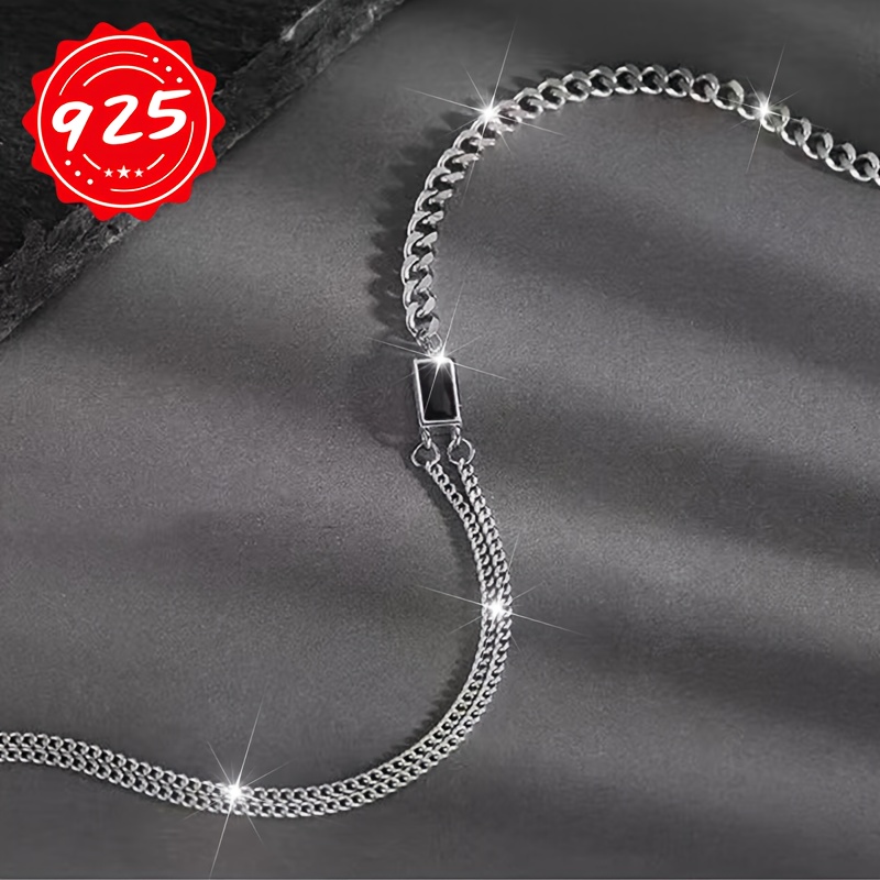925 Silver Women's Square Chain Asymmetrical Necklace